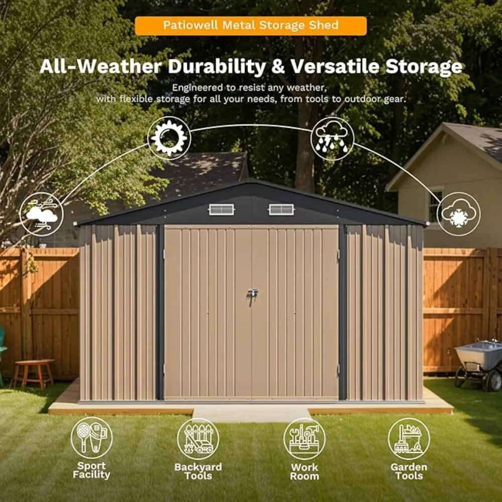 Steel Yard Shed with Lockable Doors, Utility and Tool Storage