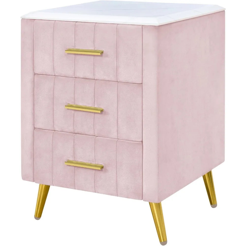 Velvet Upholstered Nightstand with Faux Marble Top