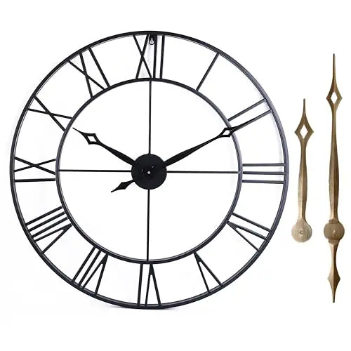 Large Champagne Gold Metal Roman Numeral Wall Clock