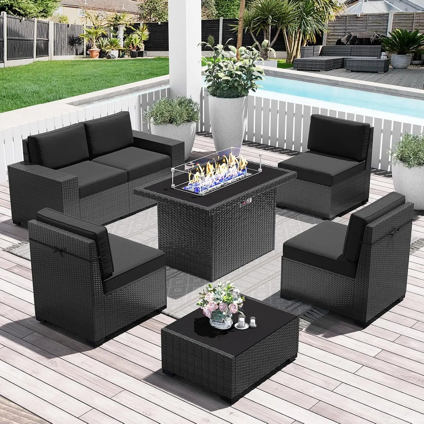 Outdoor Patio Furniture Set with Fire Pit Table