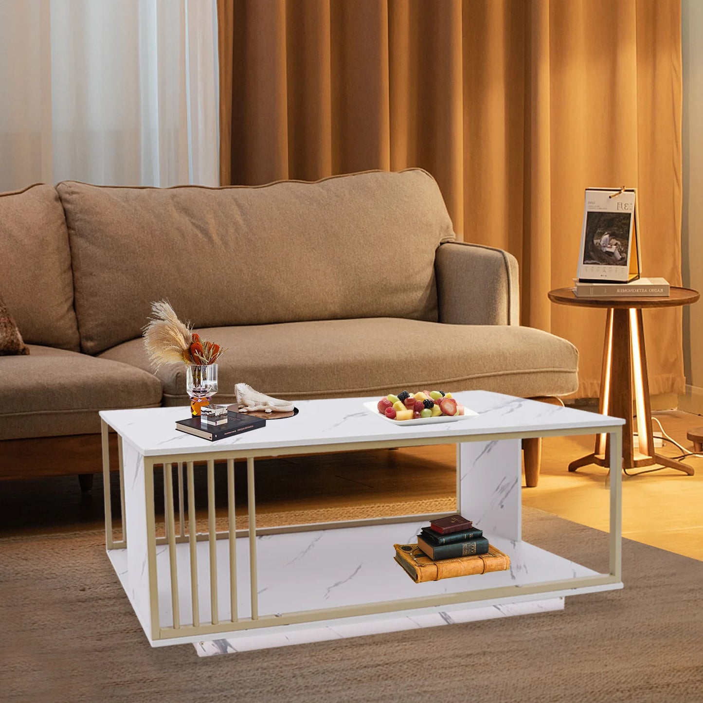 Modern 2-Tier White+Gold Coffee Table