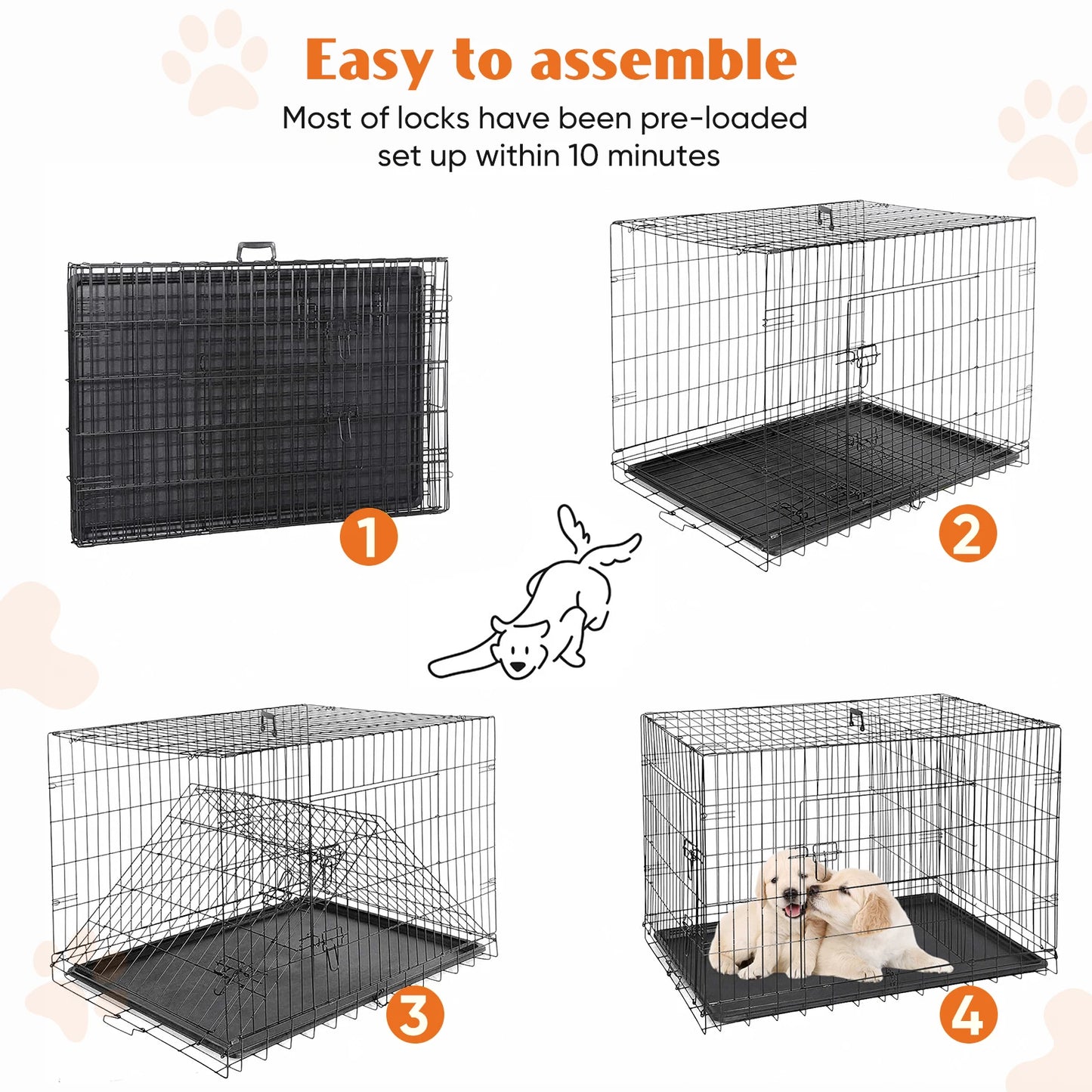 Double Door Folding Metal Wire Dog Cage