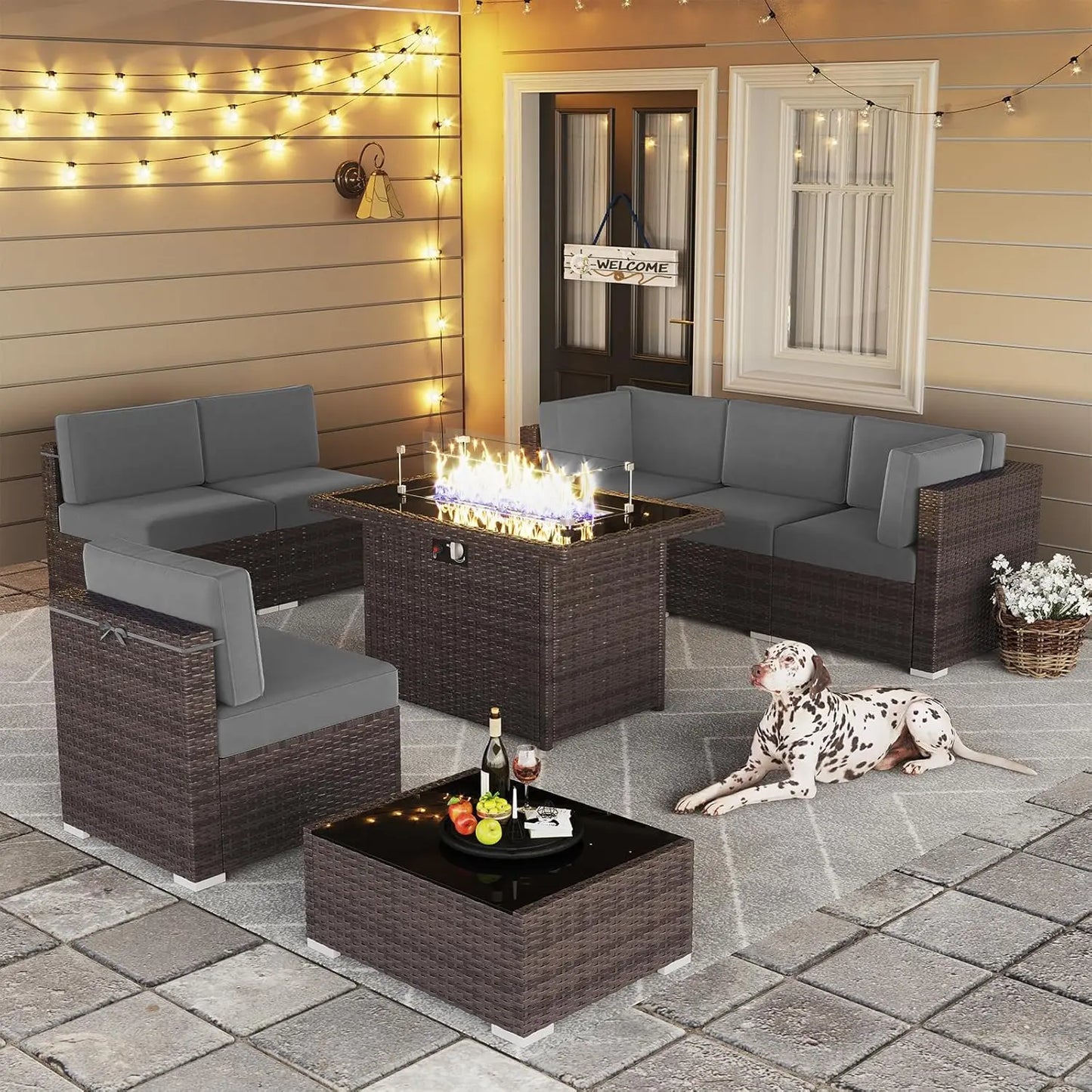 Outdoor Patio Furniture Set with Fire Pit Table