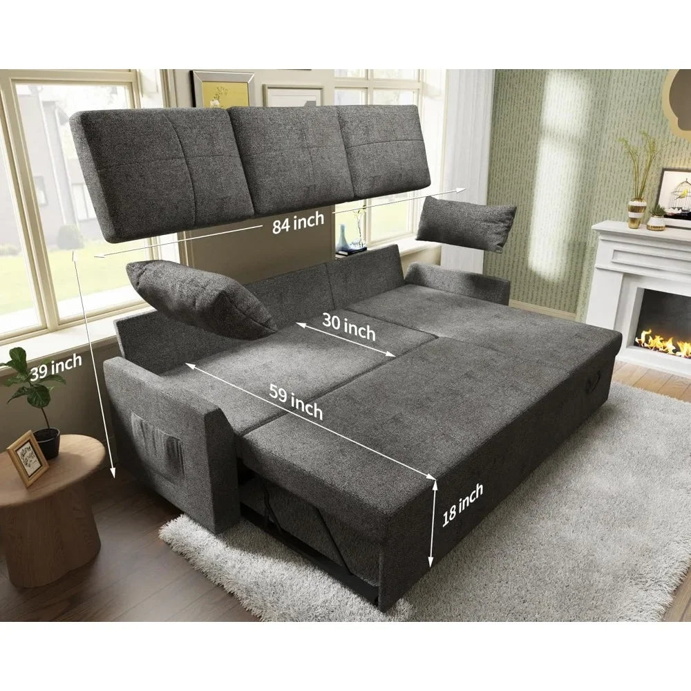 Sofa Bed Pull Out Couch with Storage Chaise