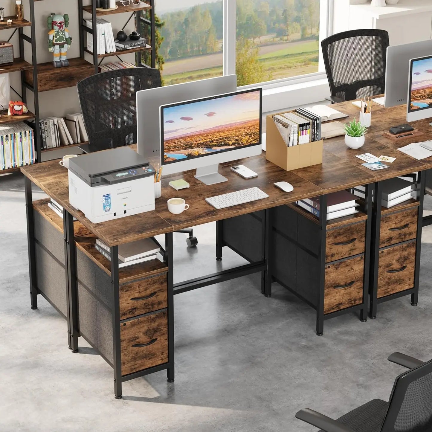 Office Desk with 4 Fabric File Drawers