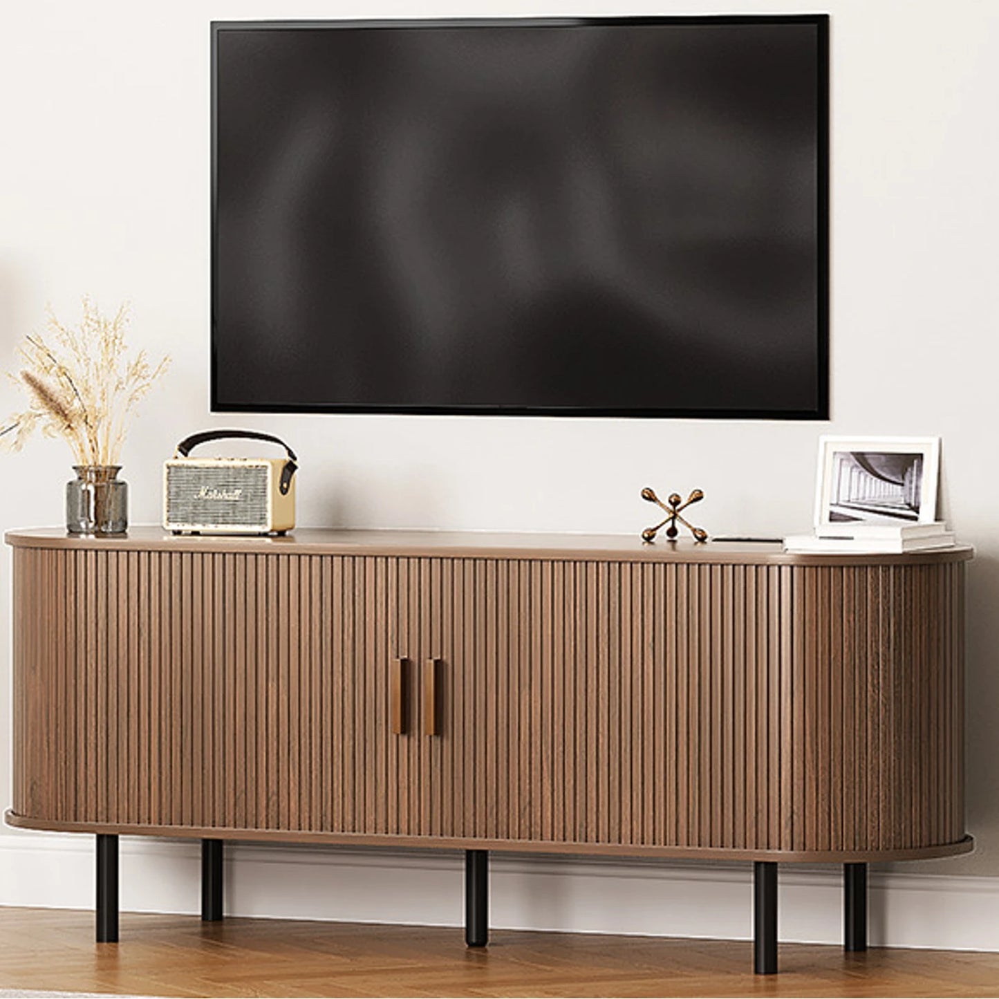 TV Stand with Power Outlet, Adjustable Shelves