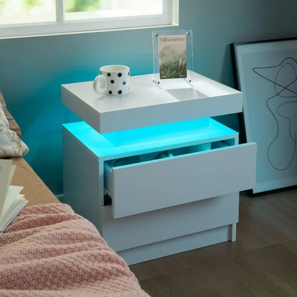 Nightstand Set of 2 LED Nightstand with 2 Drawers