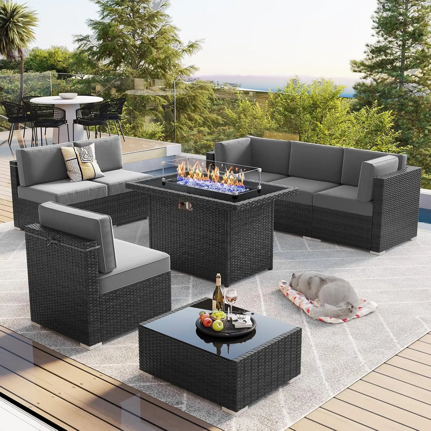 Outdoor Patio Furniture Set with Fire Pit Table