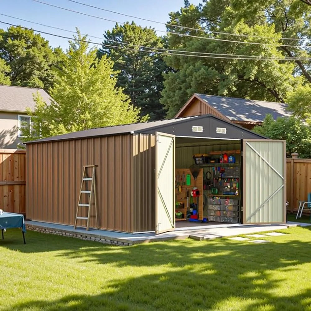 Steel Yard Shed with Lockable Doors, Utility and Tool Storage