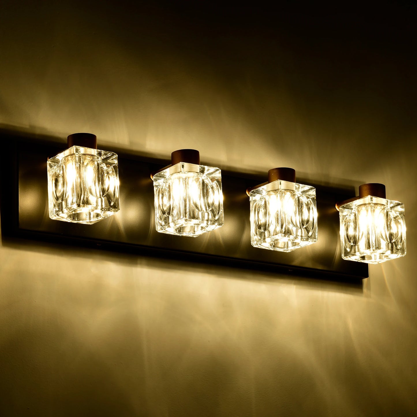 4-Light Matte Black + Gold Bathroom Light Fixtures