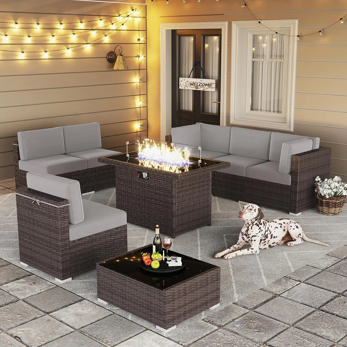 Outdoor Patio Furniture Set with Fire Pit Table