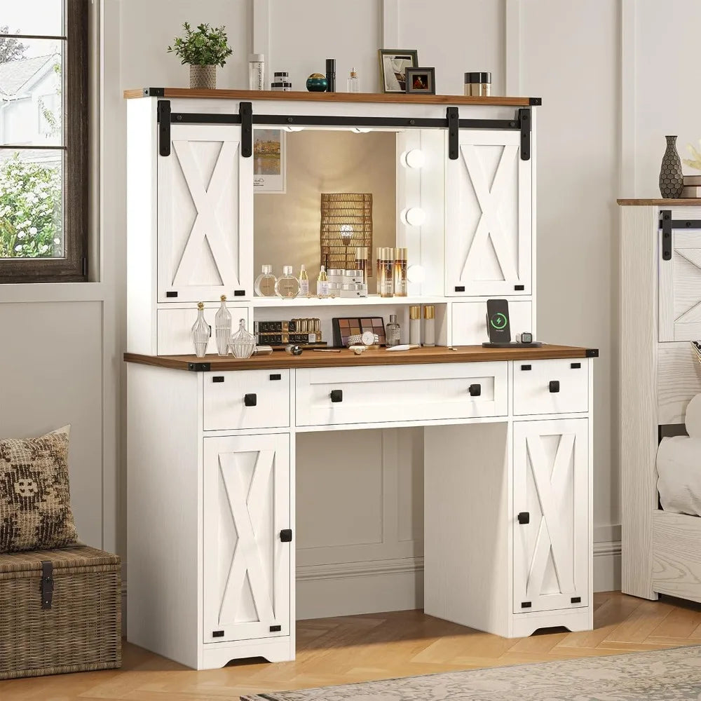 Farmhouse Vanity Desk with Mirror