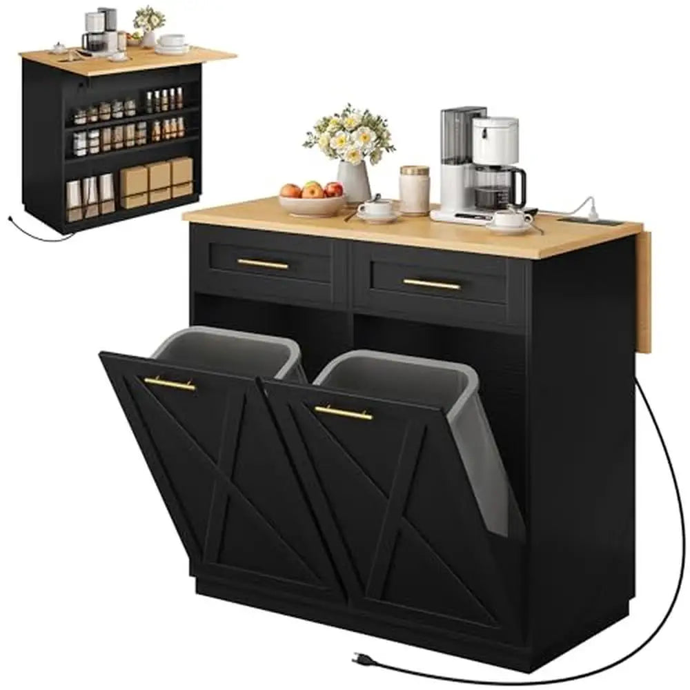 Tilt Out Trash Can Drop Leaf Kitchen Island