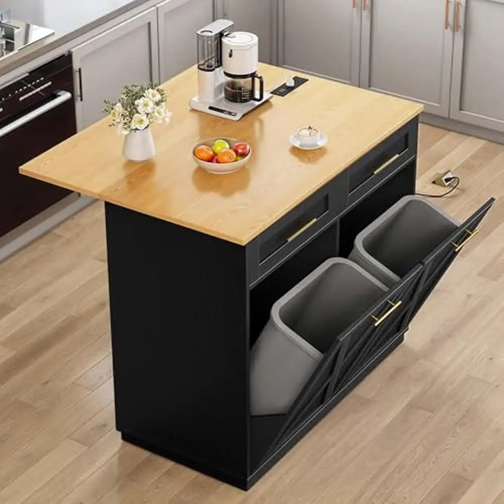 Tilt Out Trash Can Drop Leaf Kitchen Island