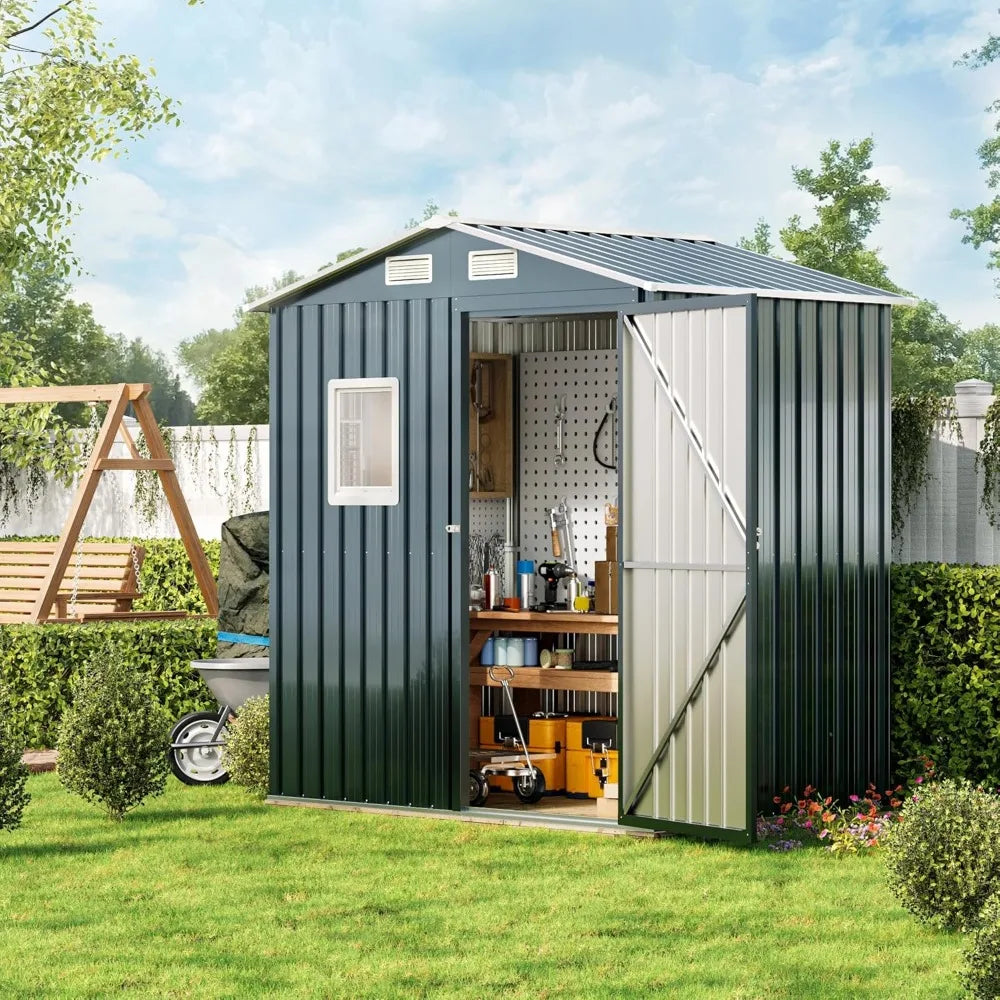 Compact Vertical Outdoor Steel Storage Shed with Lockable Doors