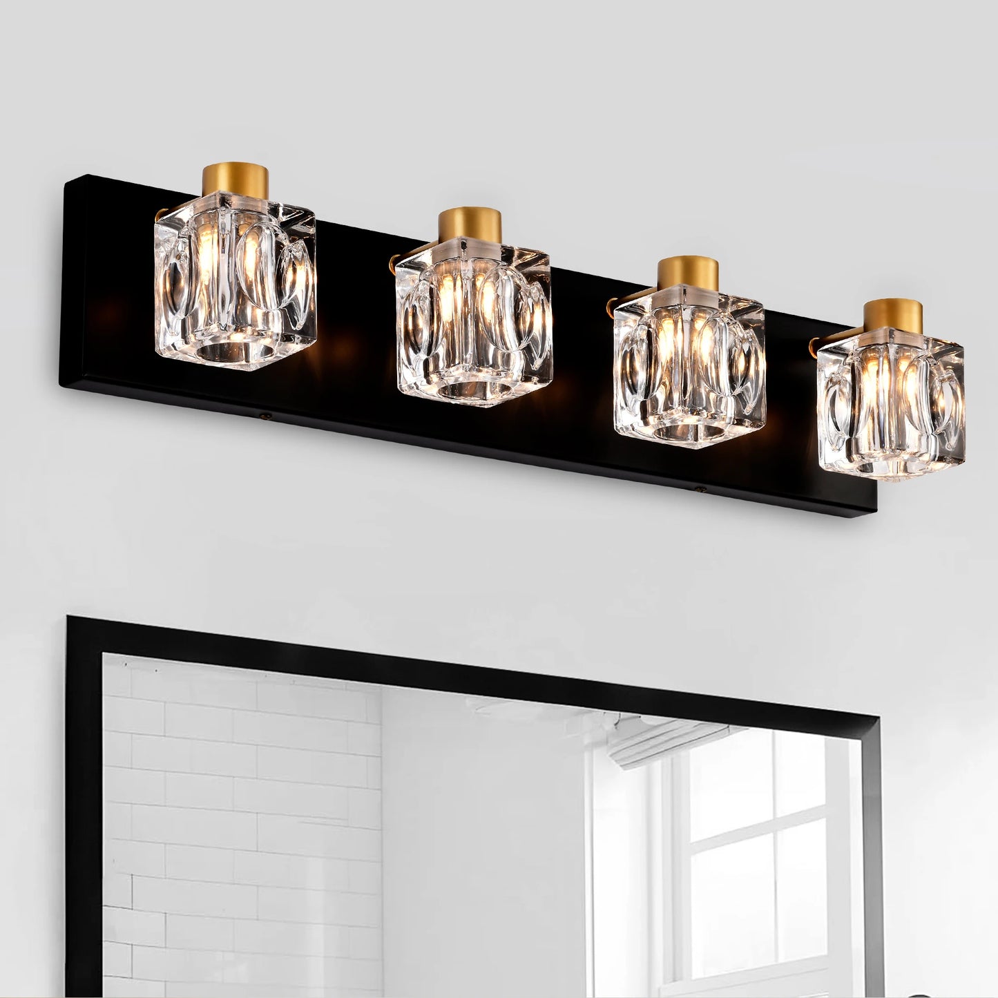 4-Light Matte Black + Gold Bathroom Light Fixtures