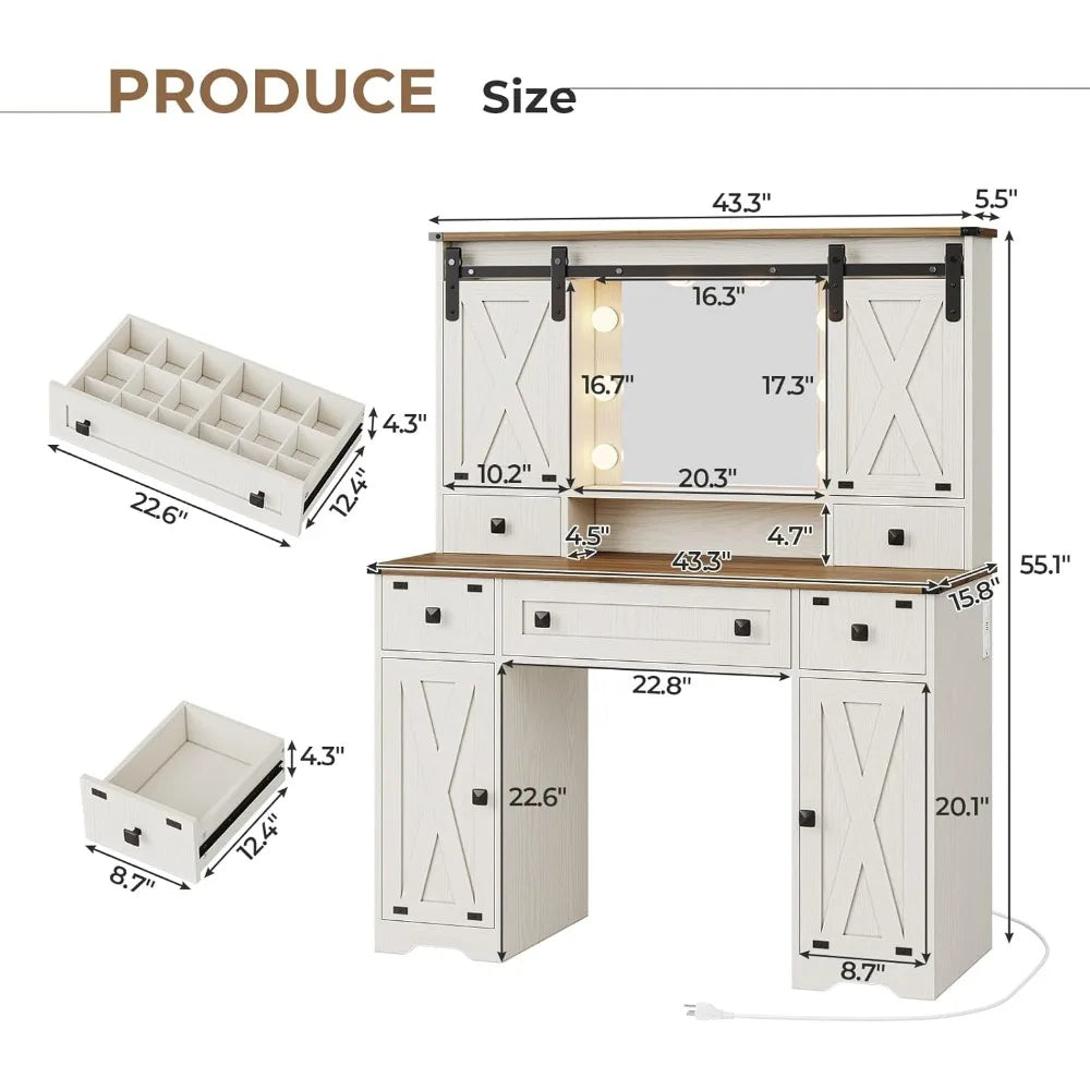 Farmhouse Vanity Desk with Mirror