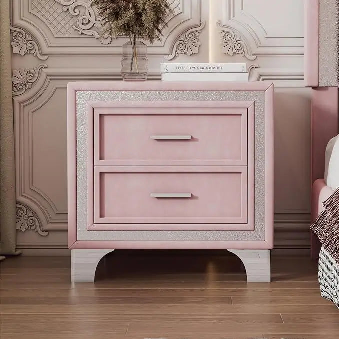 Velvet Upholstered Nightstand with Faux Marble Top