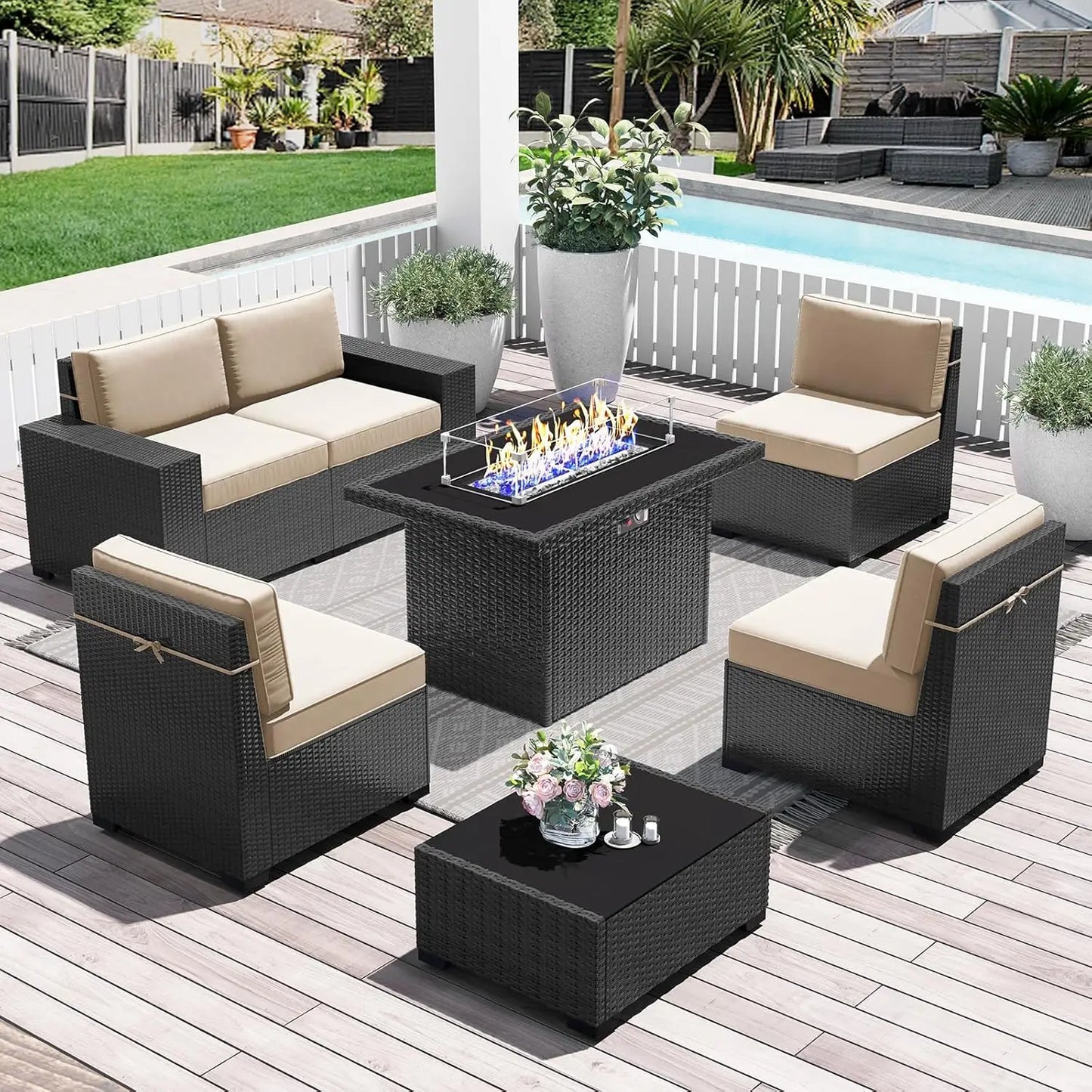 Outdoor Patio Furniture Set with Fire Pit Table