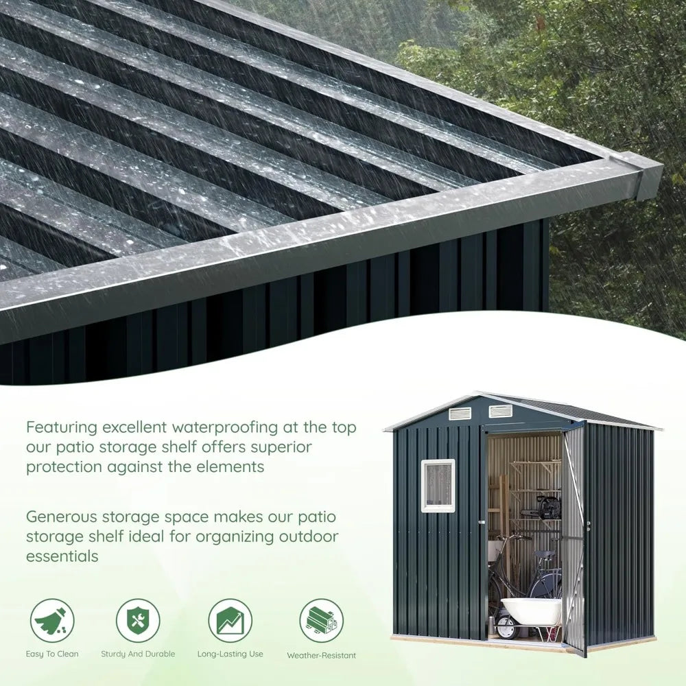 Compact Vertical Outdoor Steel Storage Shed with Lockable Doors