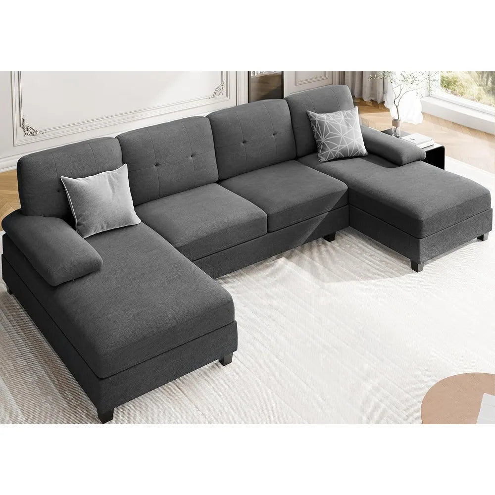 Sectional U Shaped Couch with Double Chaises