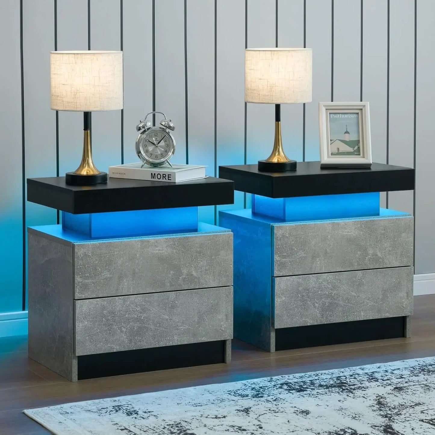 Nightstand Set of 2 LED Nightstand with 2 Drawers