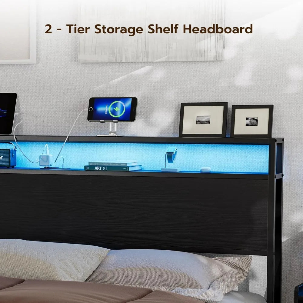 California King Size Storage Headboard with LED Lights