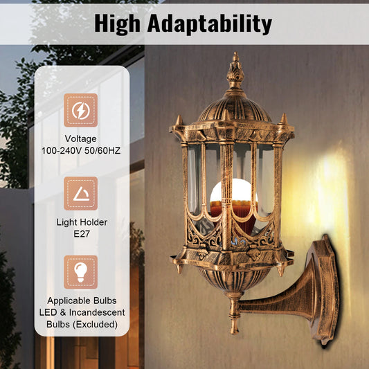 Retro Outdoor Wall Light Antique Brass Lantern