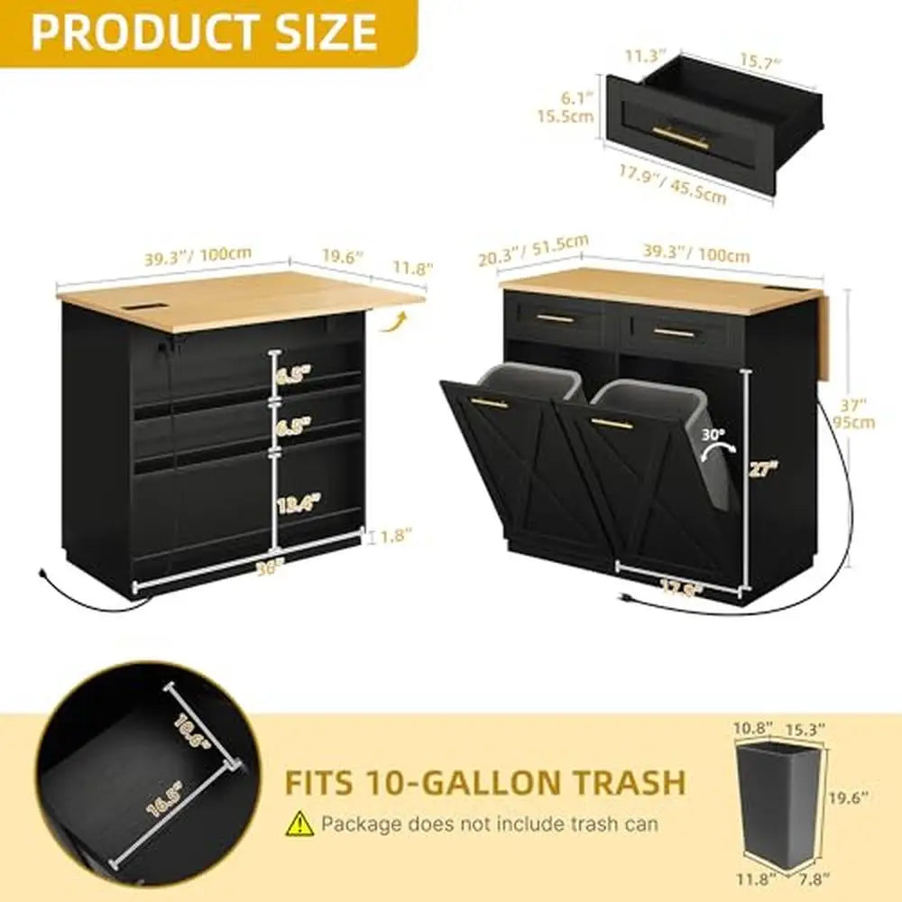 Tilt Out Trash Can Drop Leaf Kitchen Island