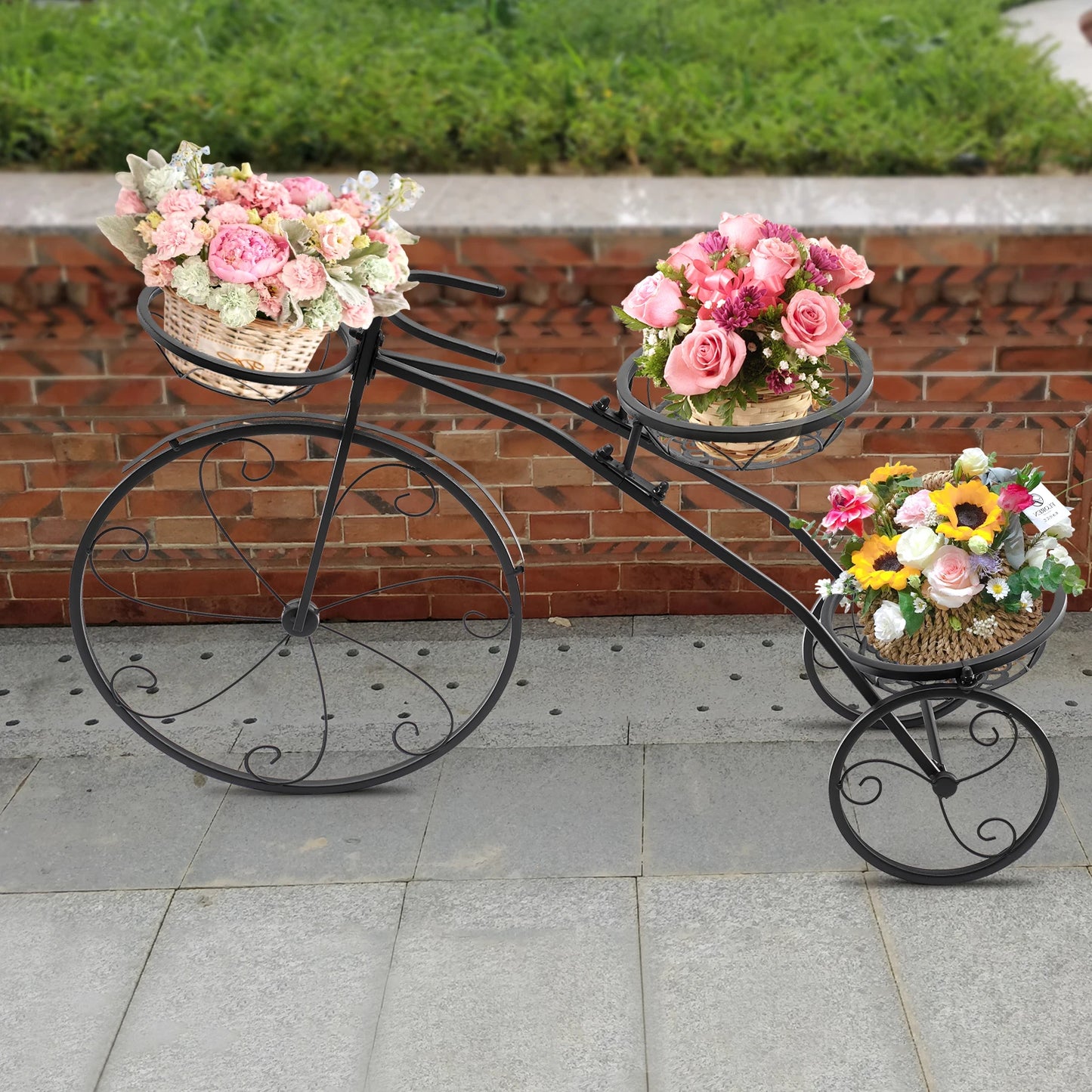 Black Metal Bicycle Planter Stand For Indoor / Outdoor