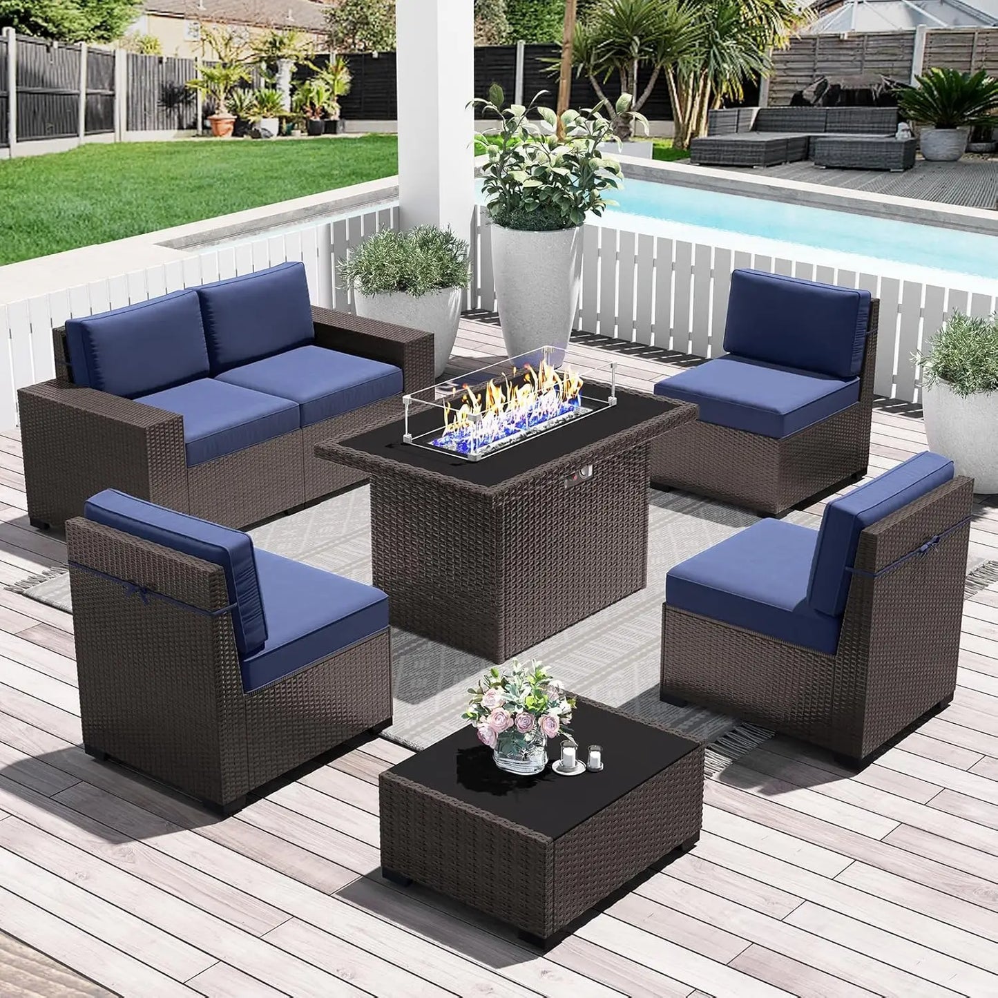 Outdoor Patio Furniture Set with Fire Pit Table