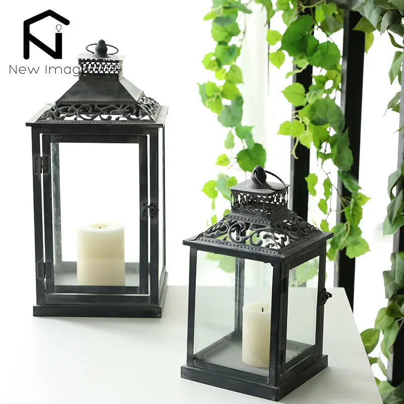 2Pcs Vintage Candle Holder Lanterns Metal, Indoor - Outdoor