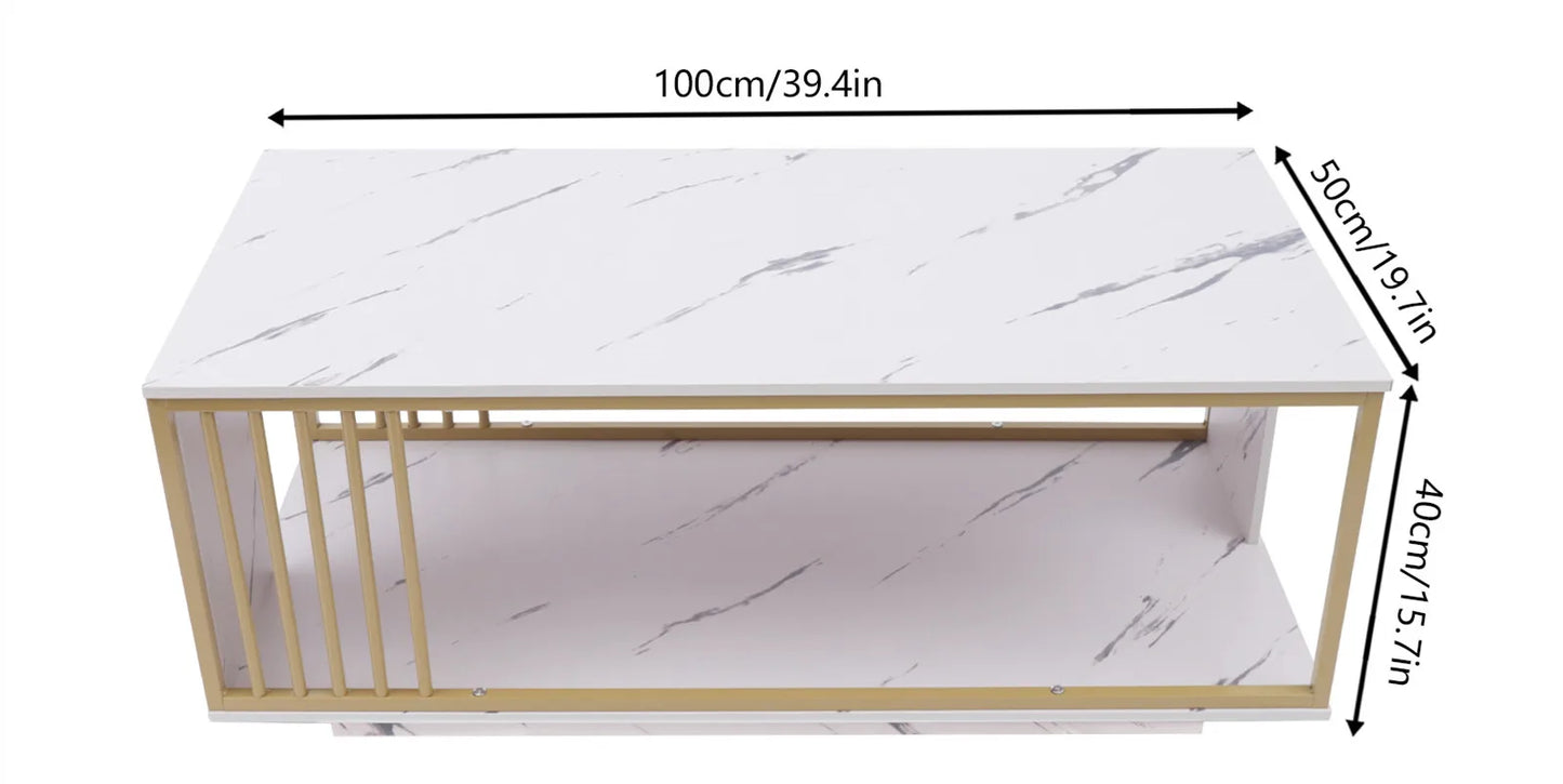 Modern 2-Tier White+Gold Coffee Table