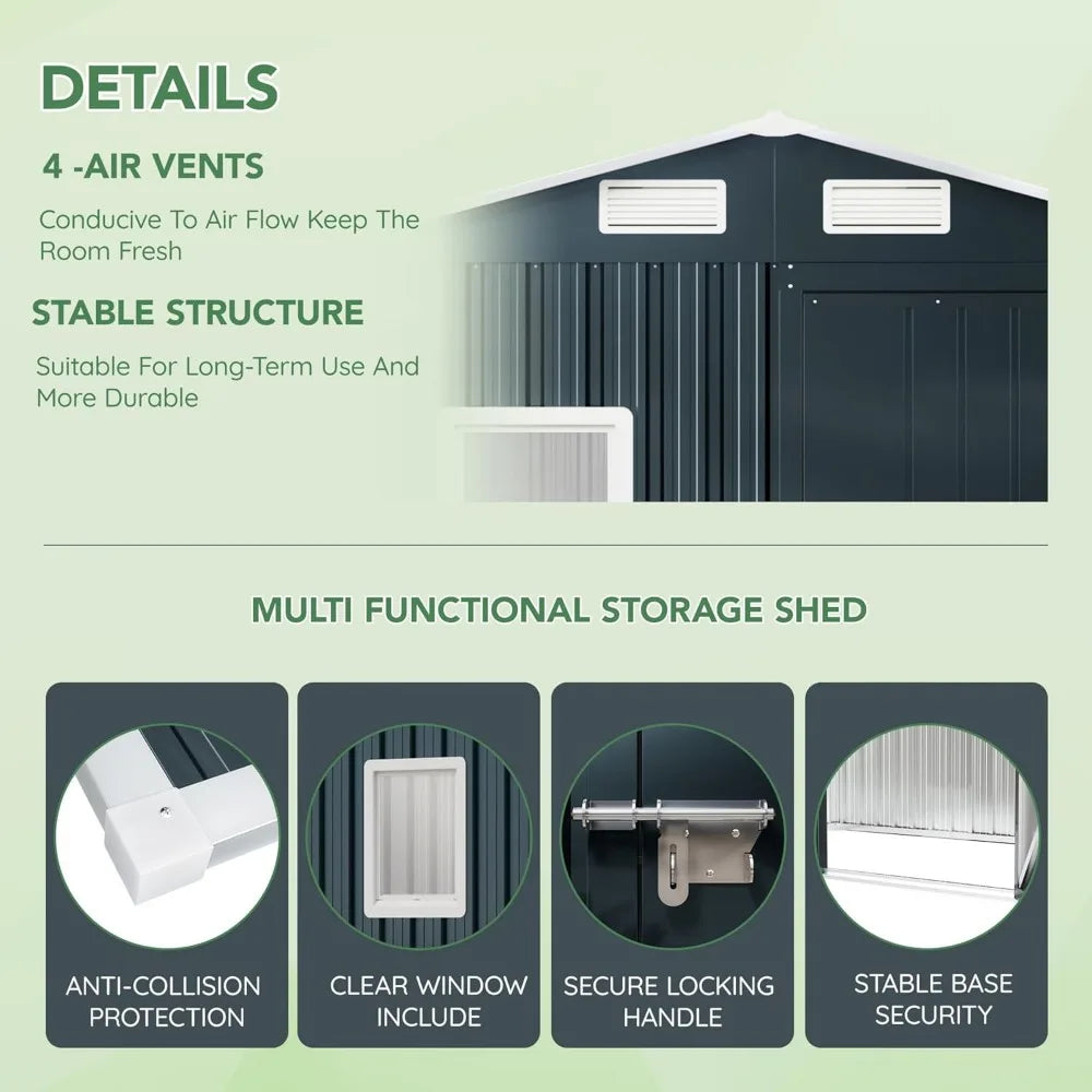 Compact Vertical Outdoor Steel Storage Shed with Lockable Doors