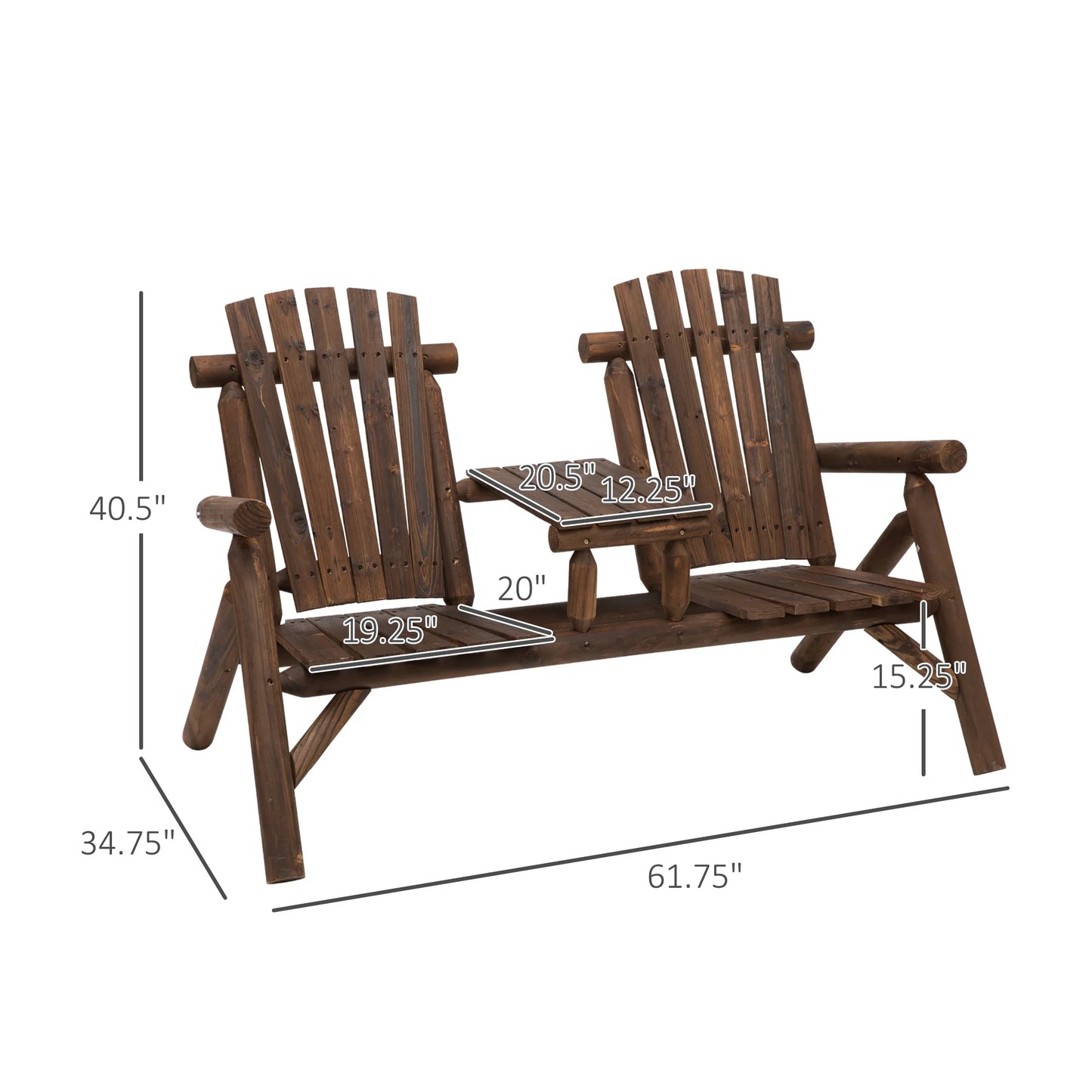 Outdoor Patio Adirondack Double Bench with Center Table