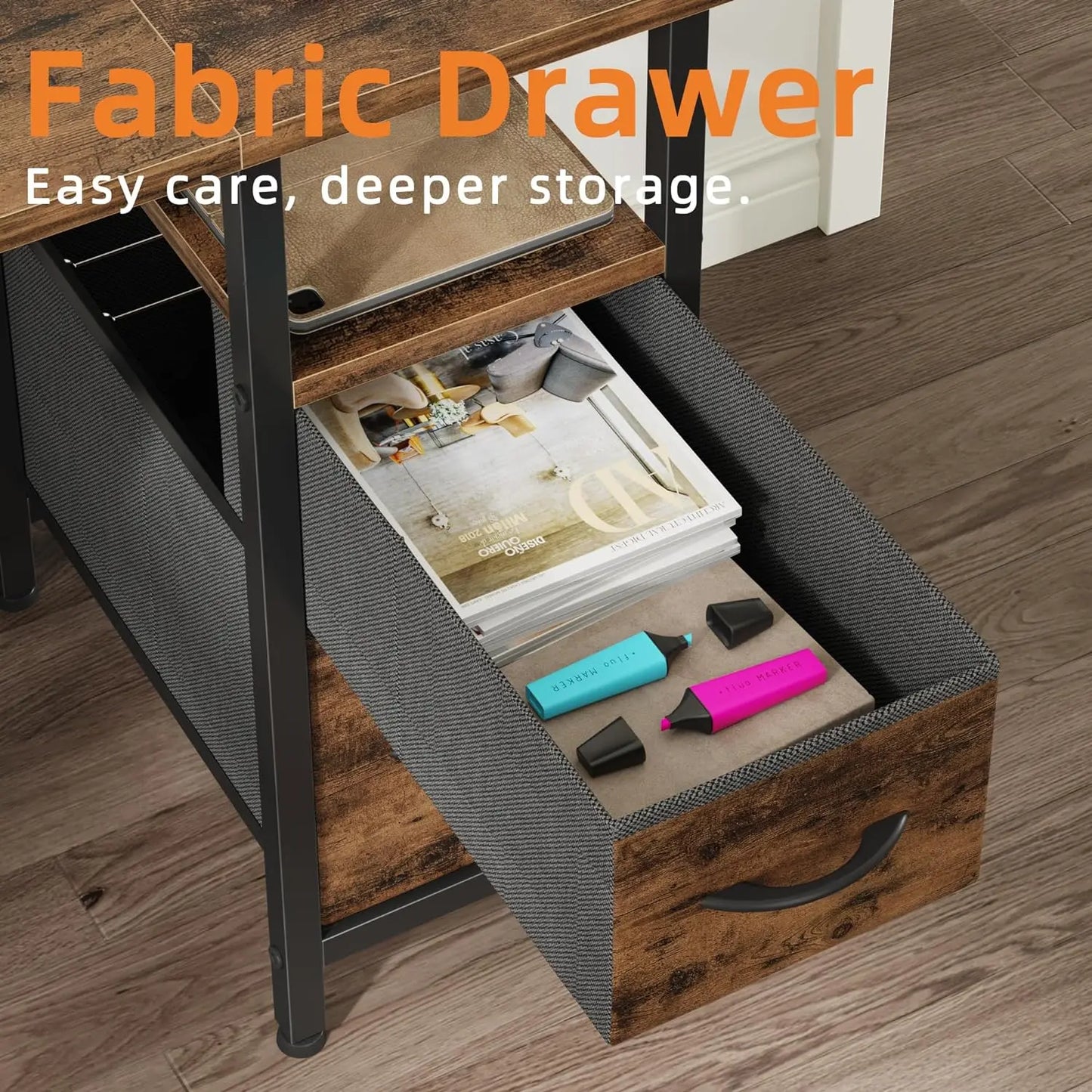 Office Desk with 4 Fabric File Drawers