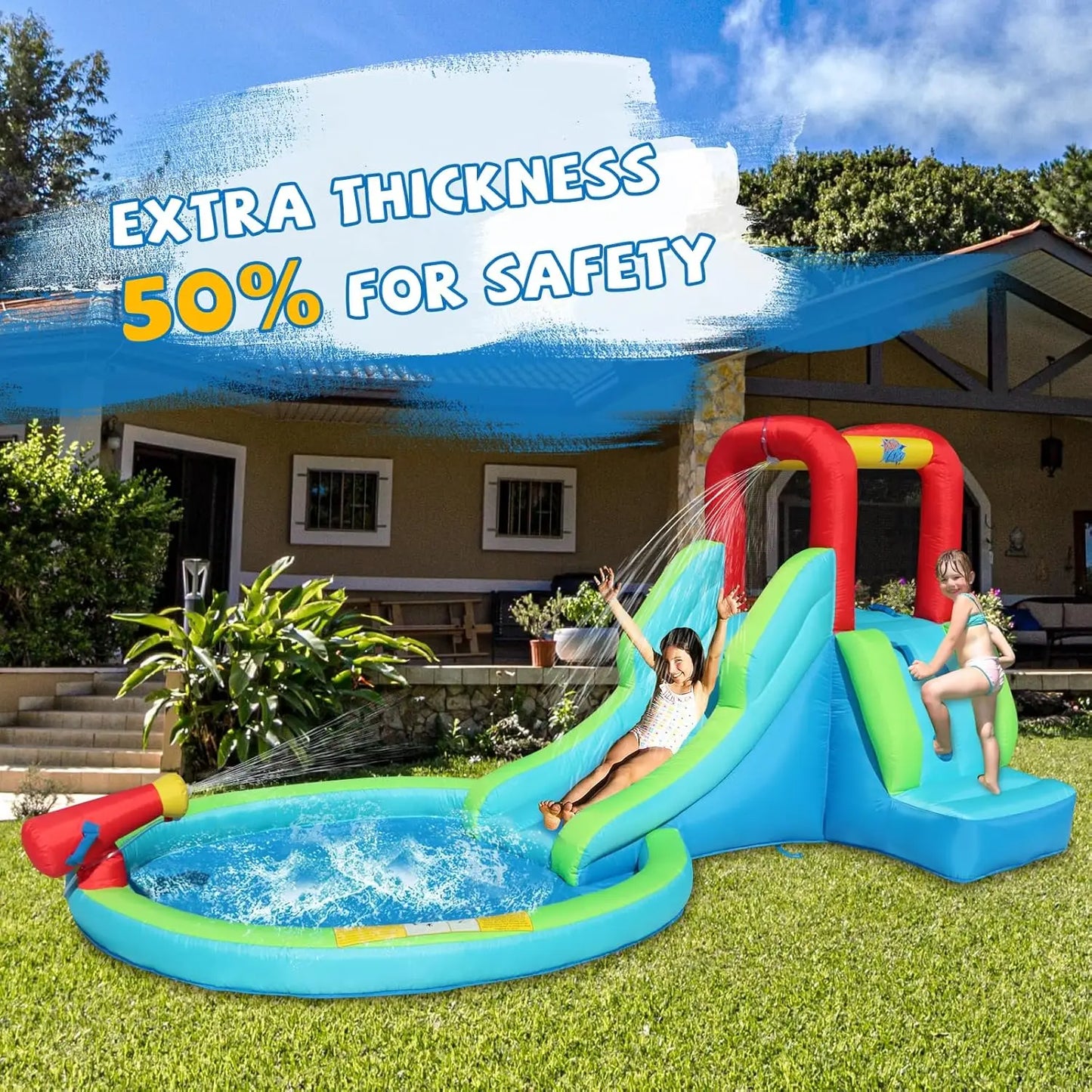Inflatable Bounce House with Slide for Wet and Dry