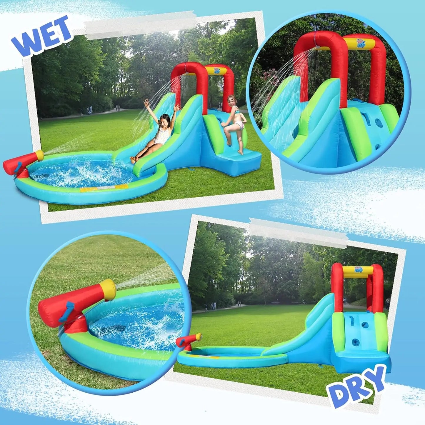 Inflatable Bounce House with Slide for Wet and Dry