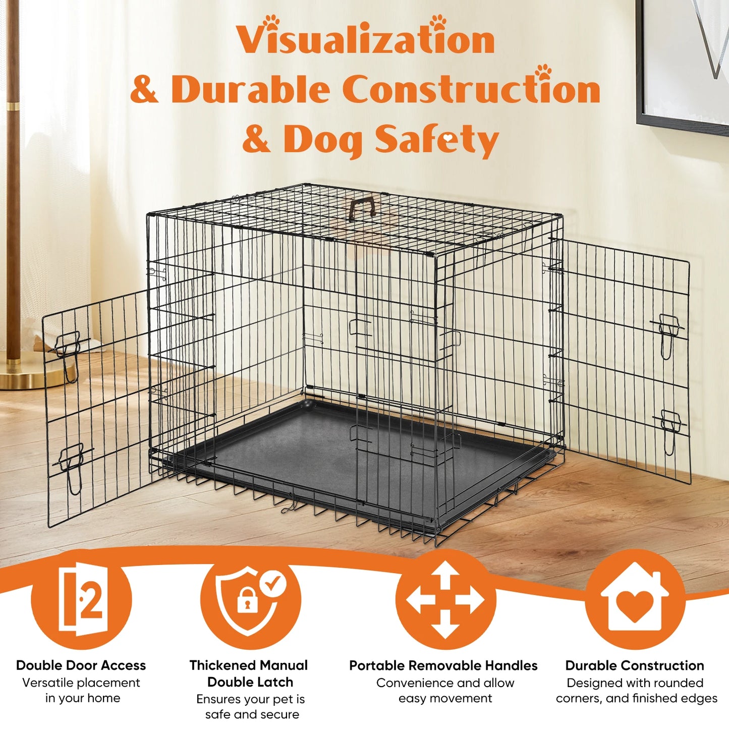 Double Door Folding Metal Wire Dog Cage