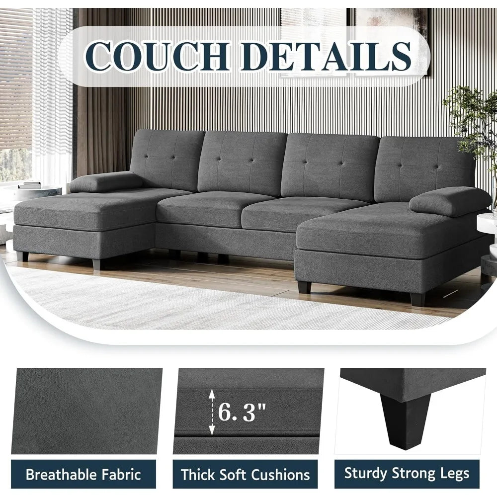 Sectional U Shaped Couch with Double Chaises