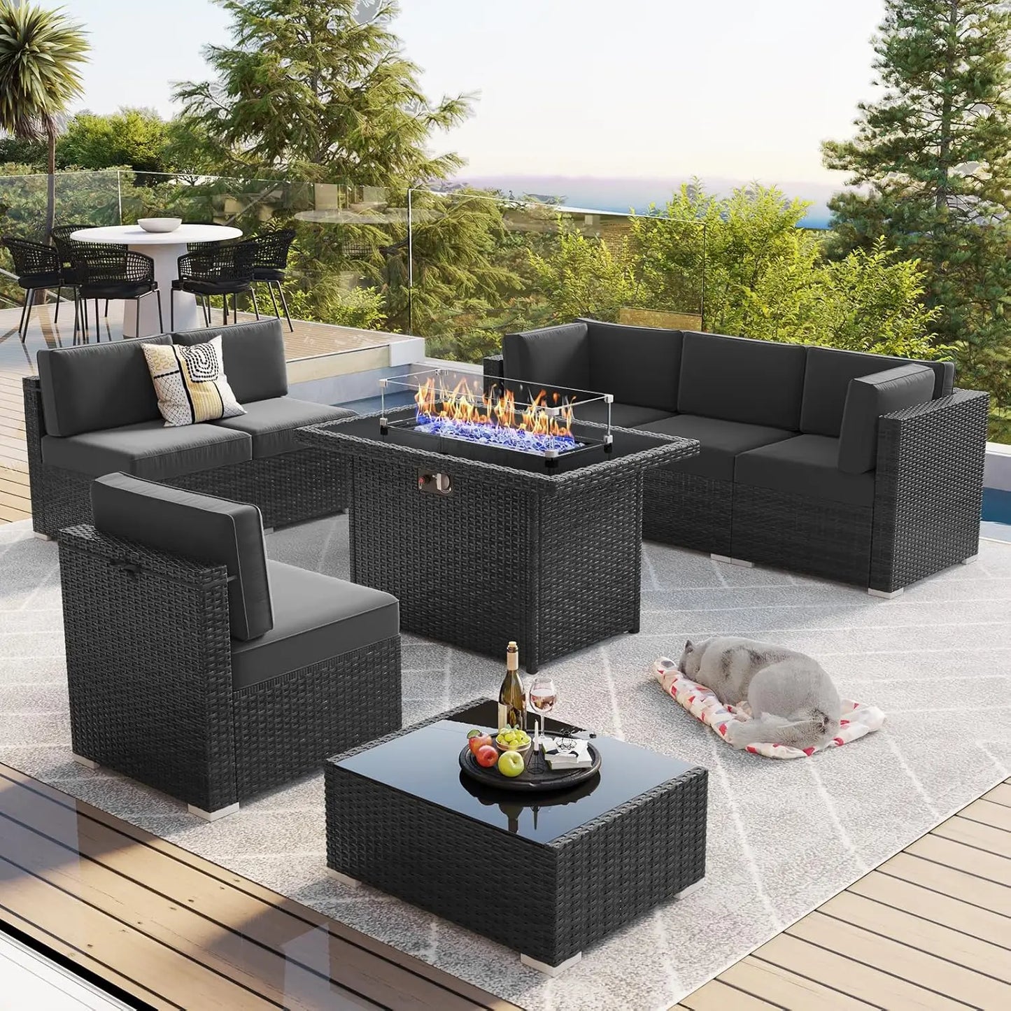 Outdoor Patio Furniture Set with Fire Pit Table