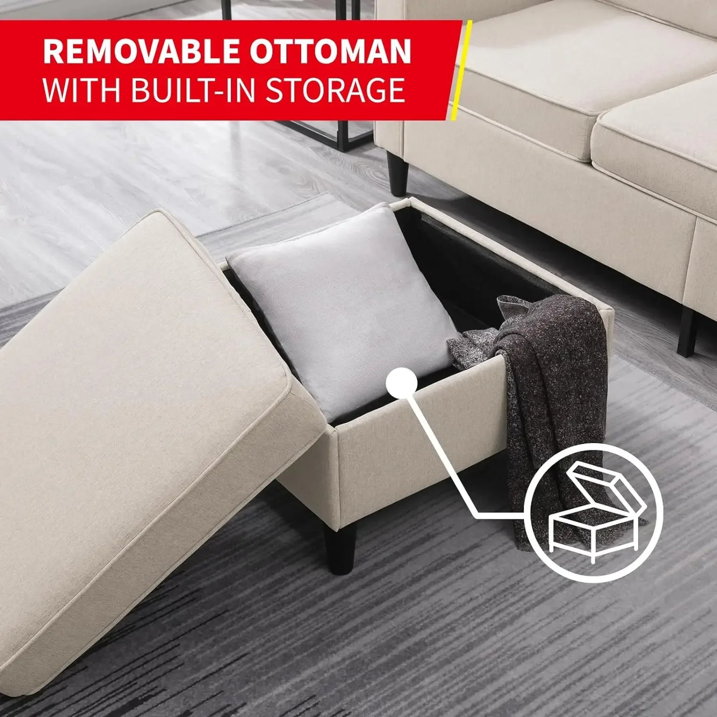 Convertible Sectional Sofa Couch with Storage Ottoman