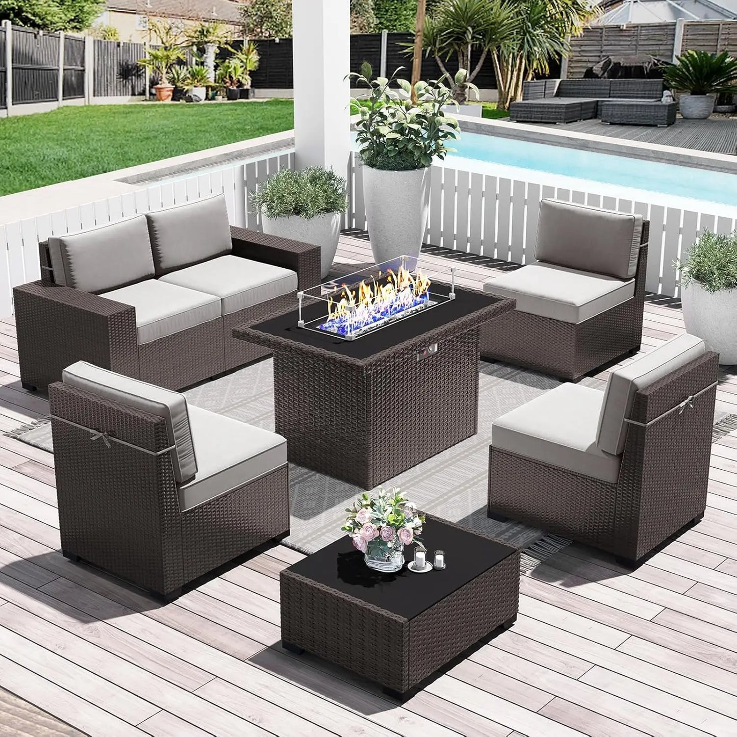 Outdoor Patio Furniture Set with Fire Pit Table