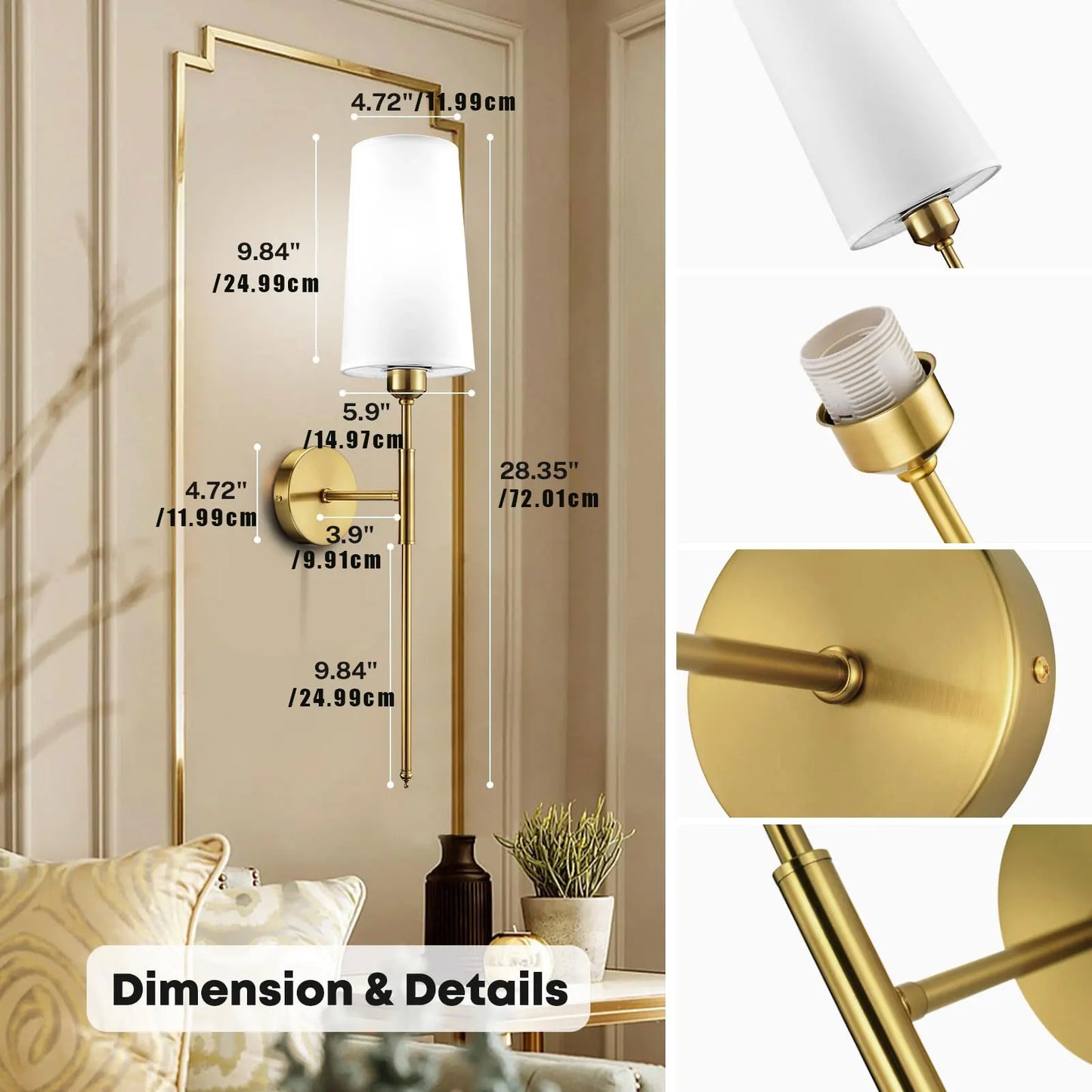 2Pack Gold Wireless Rechargeable Battery Operated Wall Sconces