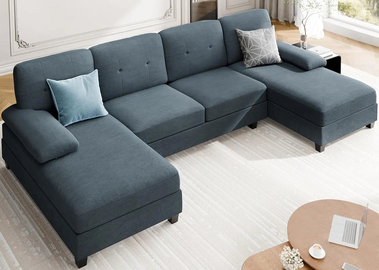 Sectional U Shaped Couch with Double Chaises