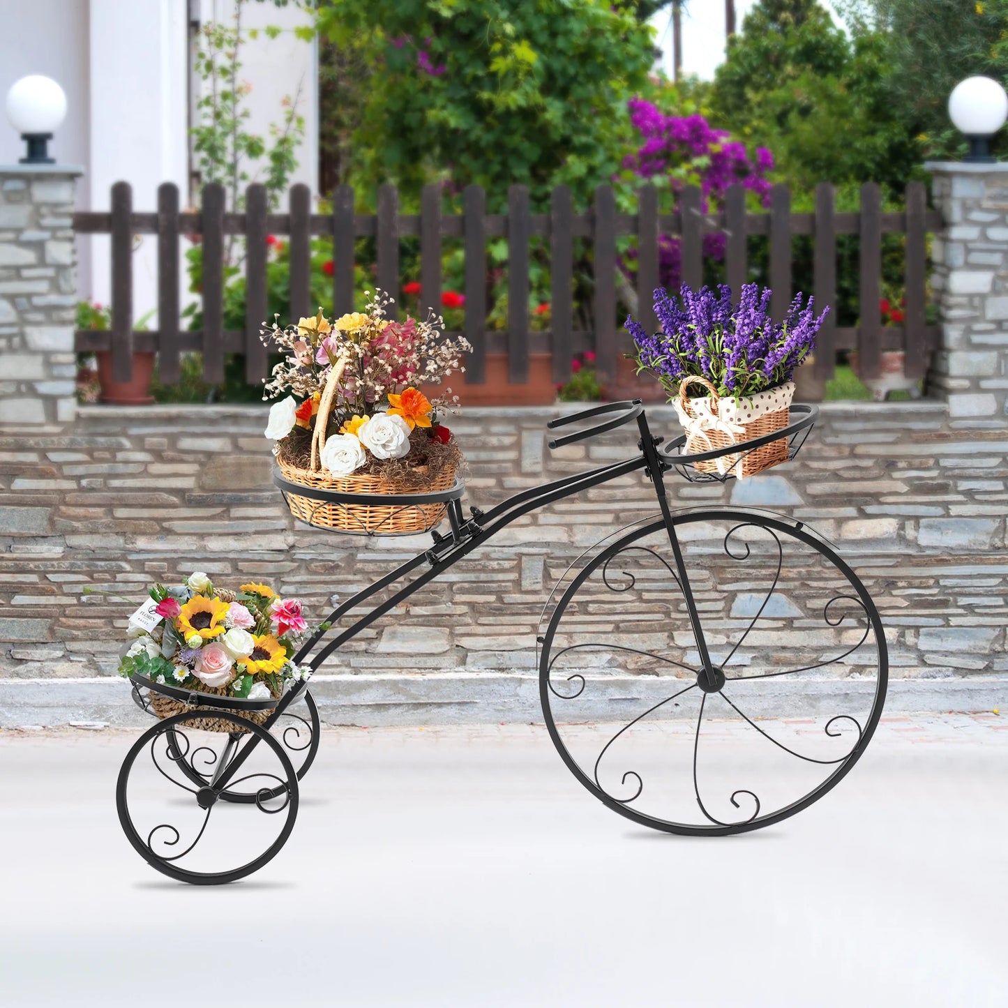 Black Metal Bicycle Planter Stand For Indoor / Outdoor