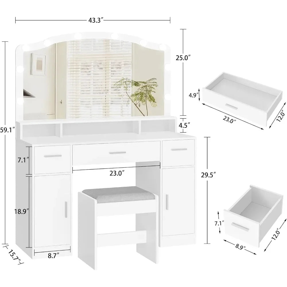 Makeup Vanity With 10 Led Lights White Desk