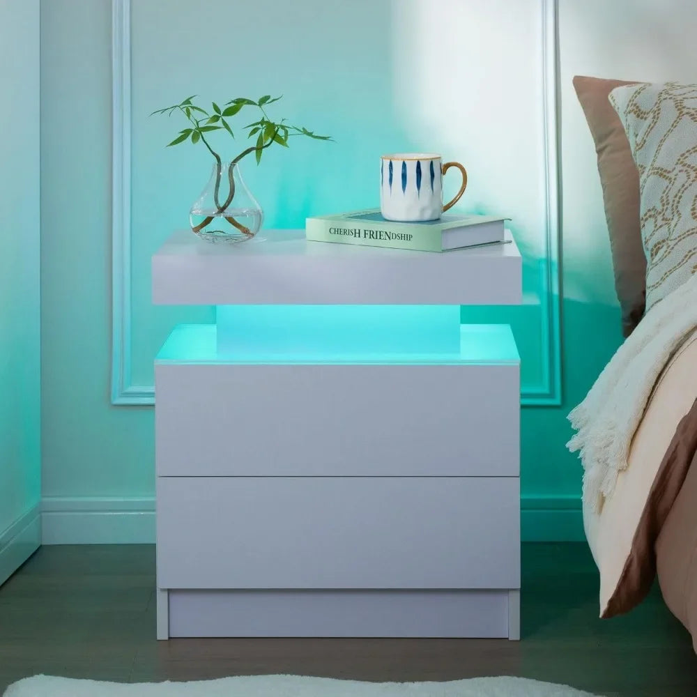 Nightstand Set of 2 LED Nightstand with 2 Drawers