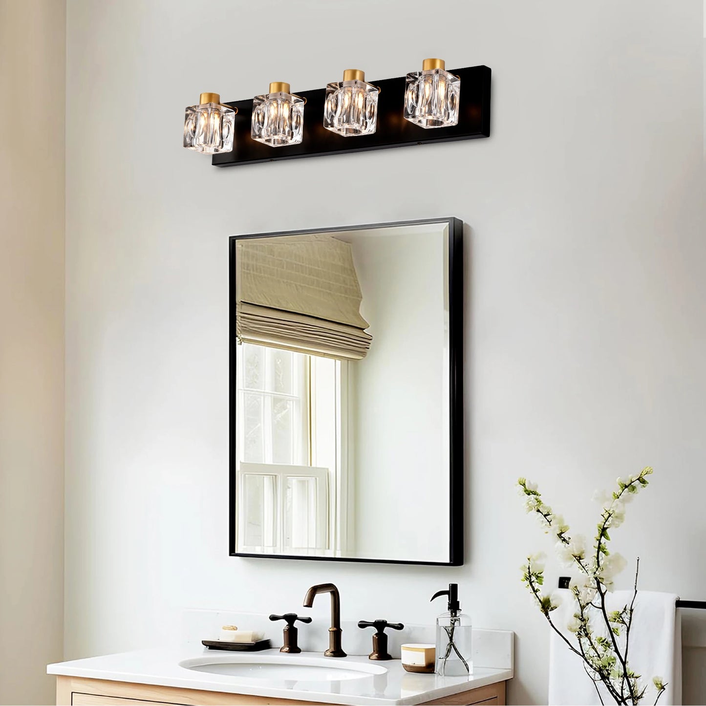 4-Light Matte Black + Gold Bathroom Light Fixtures