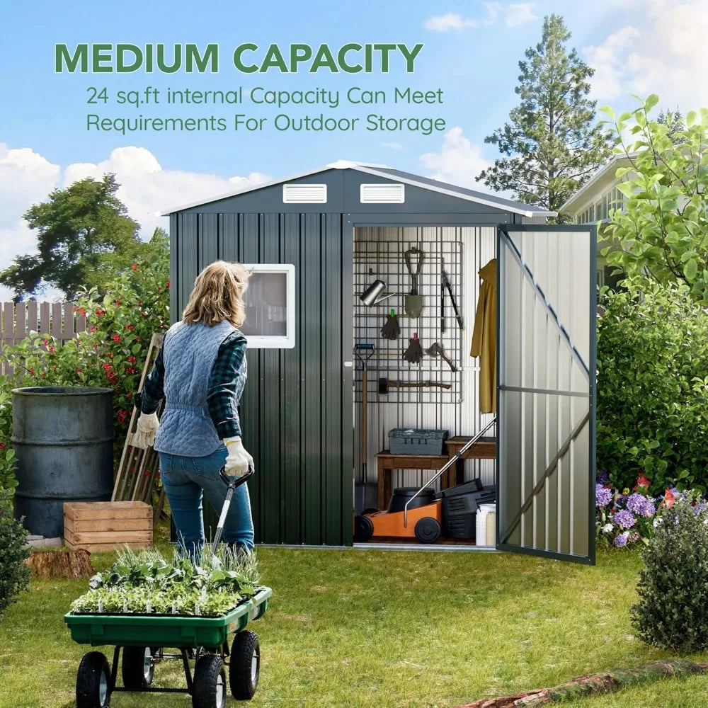 Compact Vertical Outdoor Steel Storage Shed with Lockable Doors